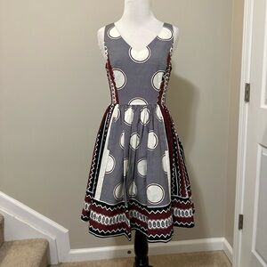Anthropologie Maeve Women's patterned dress Black White & Burgundy Dress